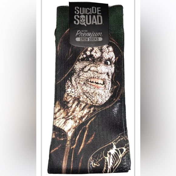 Suicide Squad Killer Croc Crew Socks 1 Pair Men 8-12 Green Black Sublimated DC - Picture 1 of 7